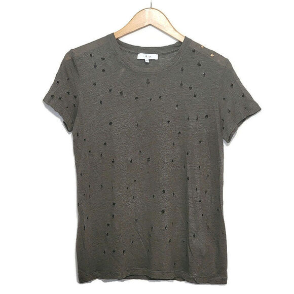 IRO Linen Distressed Crewneck Top Short Sleeve Gray T Shirt Casual Urban Boho XS - Picture 11 of 11